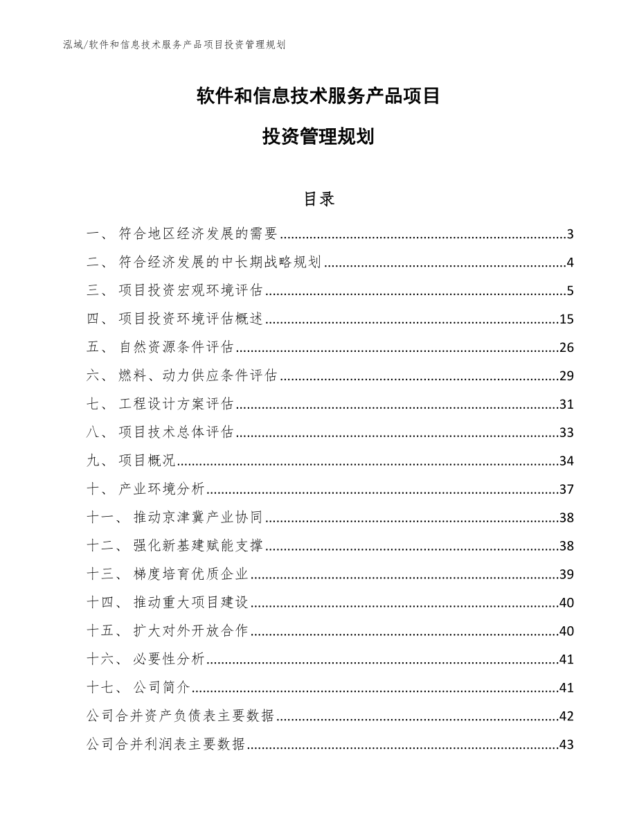 软件和信息技术服务产品项目投资管理规划【范文】_第1页