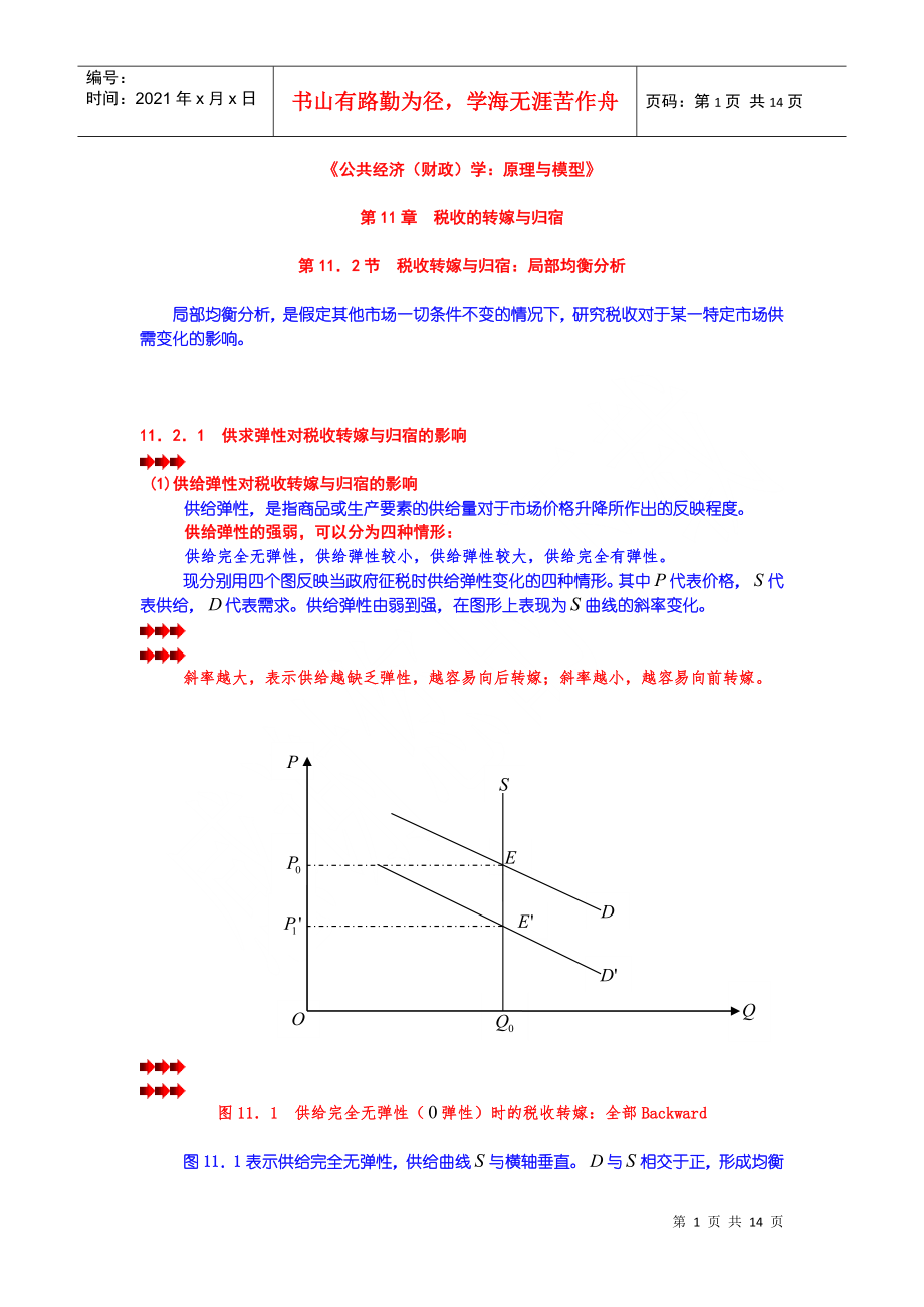 第11章 稅收的轉(zhuǎn)嫁與歸宿 第02節(jié) 稅收轉(zhuǎn)嫁與歸宿：局部均衡分析_第1頁(yè)