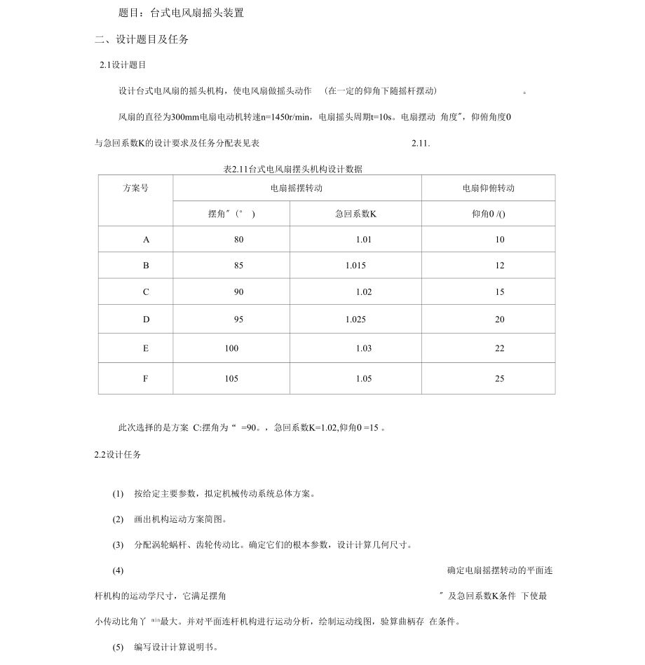 課程設(shè)計臺式電風(fēng)扇搖頭裝置_第1頁