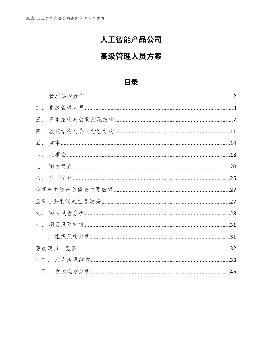 人工智能产品公司高级管理人员方案_第1页