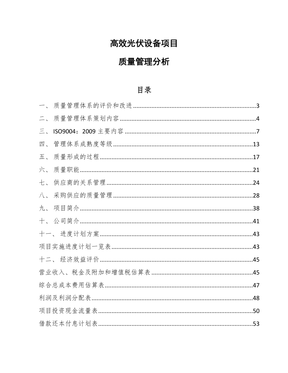 高效光伏设备项目质量管理分析_范文_第1页