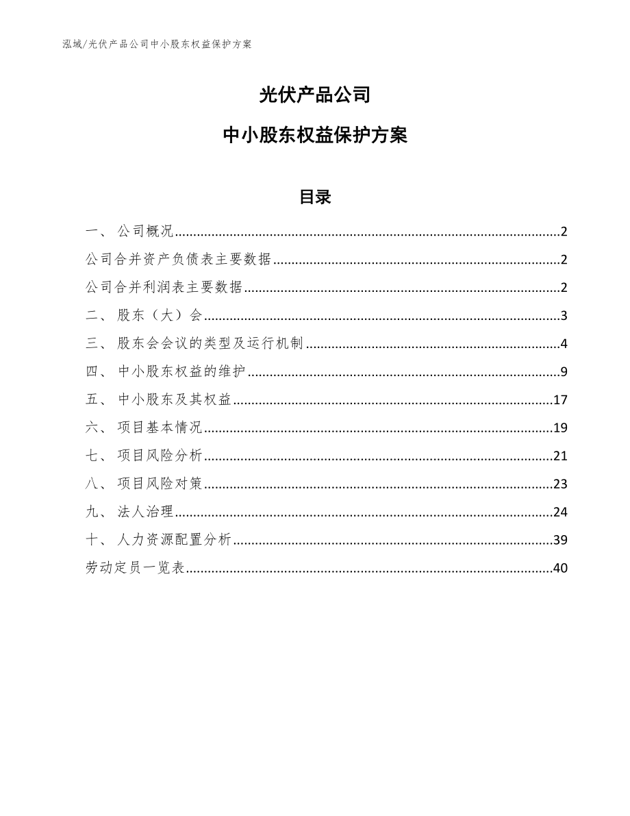 光伏产品公司中小股东权益保护方案（范文）_第1页