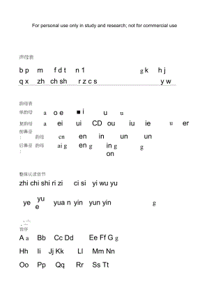 拼音基础声母韵母音序整体认读音节表