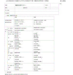 山東省膠南市大場鎮(zhèn)中心中學(xué)九年級化學(xué)下冊《酸的化學(xué)性質(zhì)》導(dǎo)學(xué)案新人教版