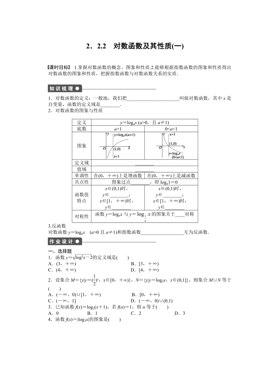 2014-2015学年高中数学（人教A版必修一） 第二章基本初等函数 2.2.2（一） 课时作业（含答案）_第1页