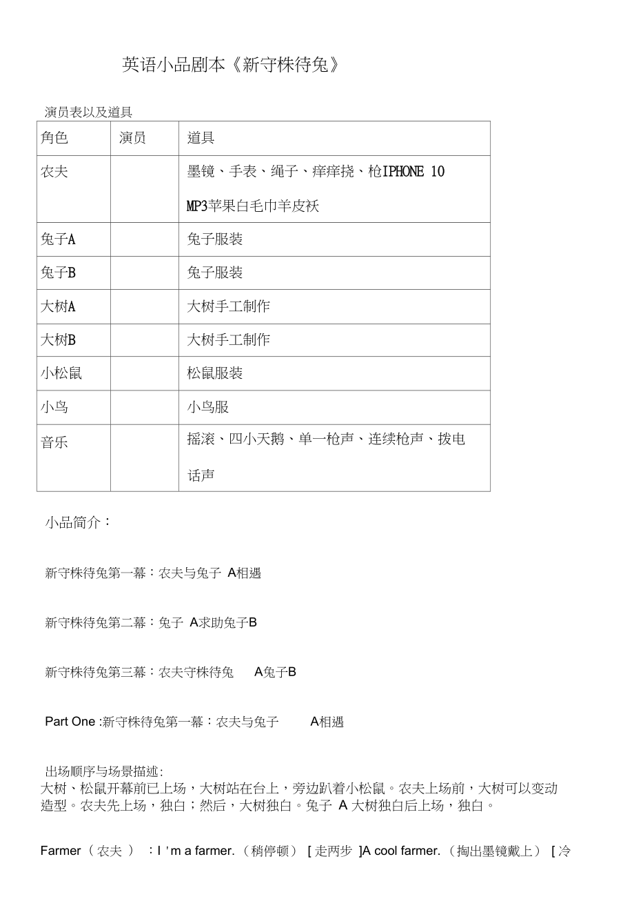 新守株待兔英语剧本_第1页