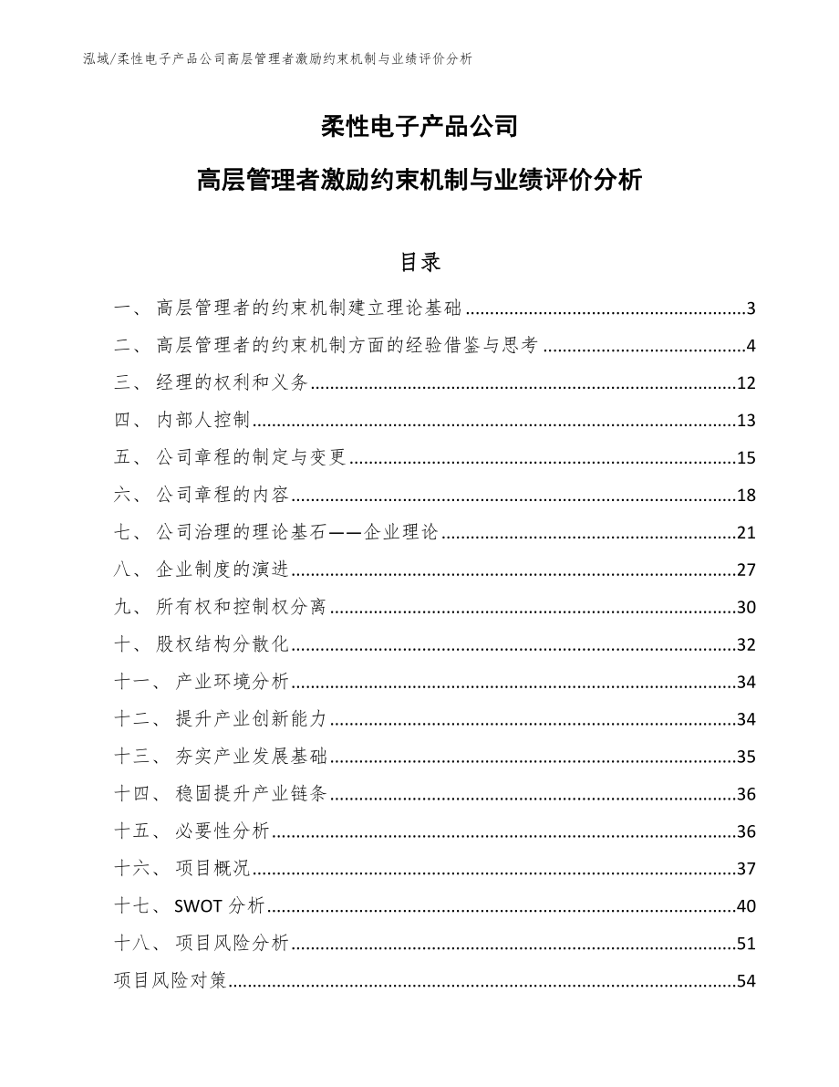 柔性电子产品公司高层管理者激励约束机制与业绩评价分析（参考）_第1页