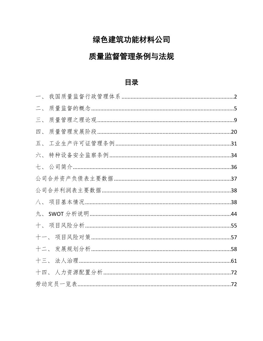 绿色建筑功能材料公司质量监督管理条例与法规_第1页