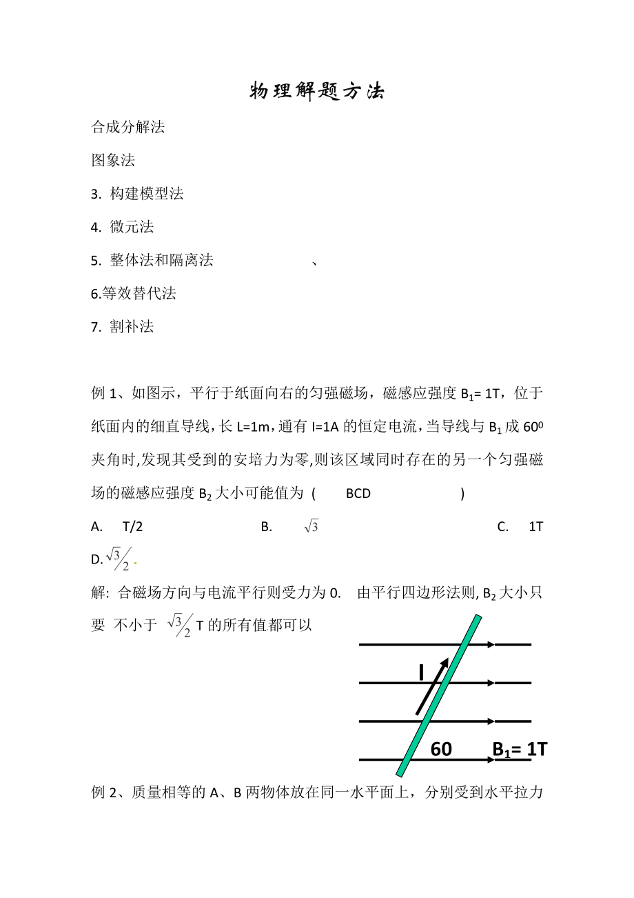 2013高考物理大考點巔峰訓(xùn)練：例題精析-專題20 物理解題方法_第1頁