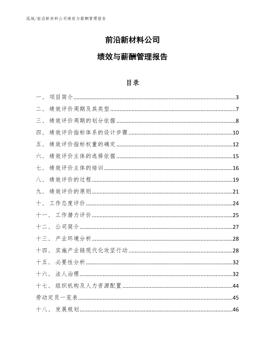 前沿新材料公司绩效与薪酬管理报告（范文）_第1页