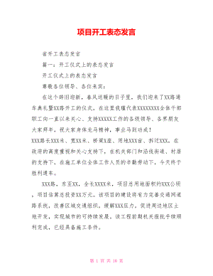 项目开工表态发言