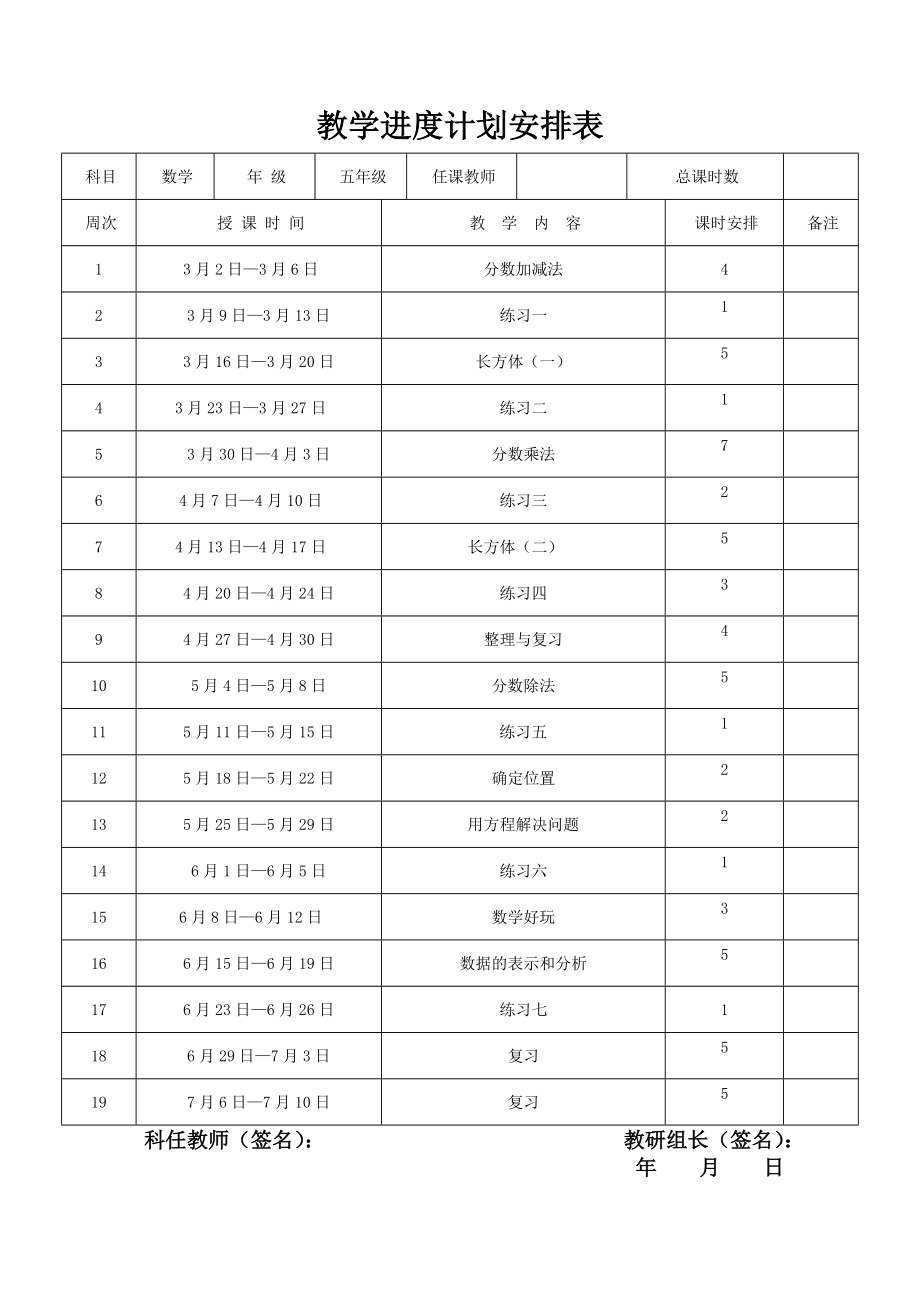 新北师大五年级数学下册教学进度表_第1页