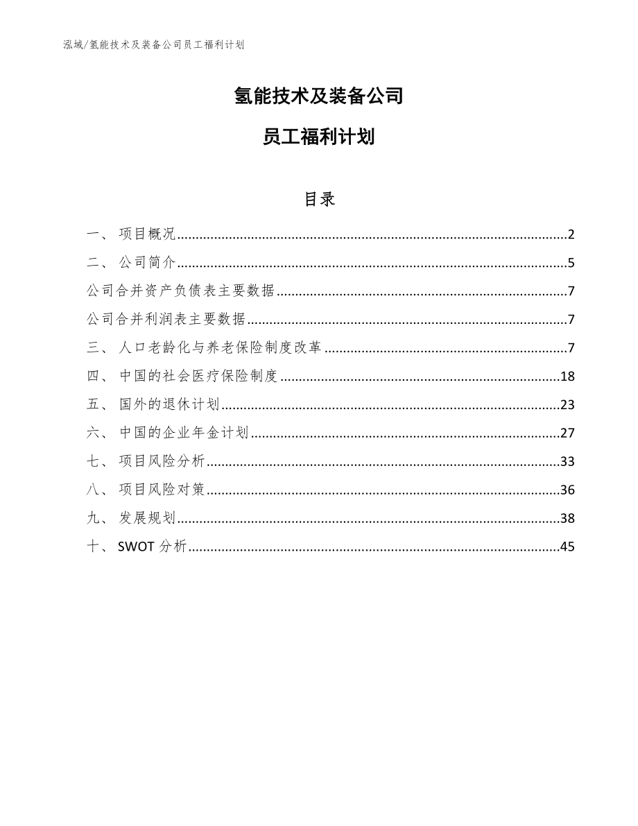 氢能技术及装备公司员工福利计划_参考_第1页