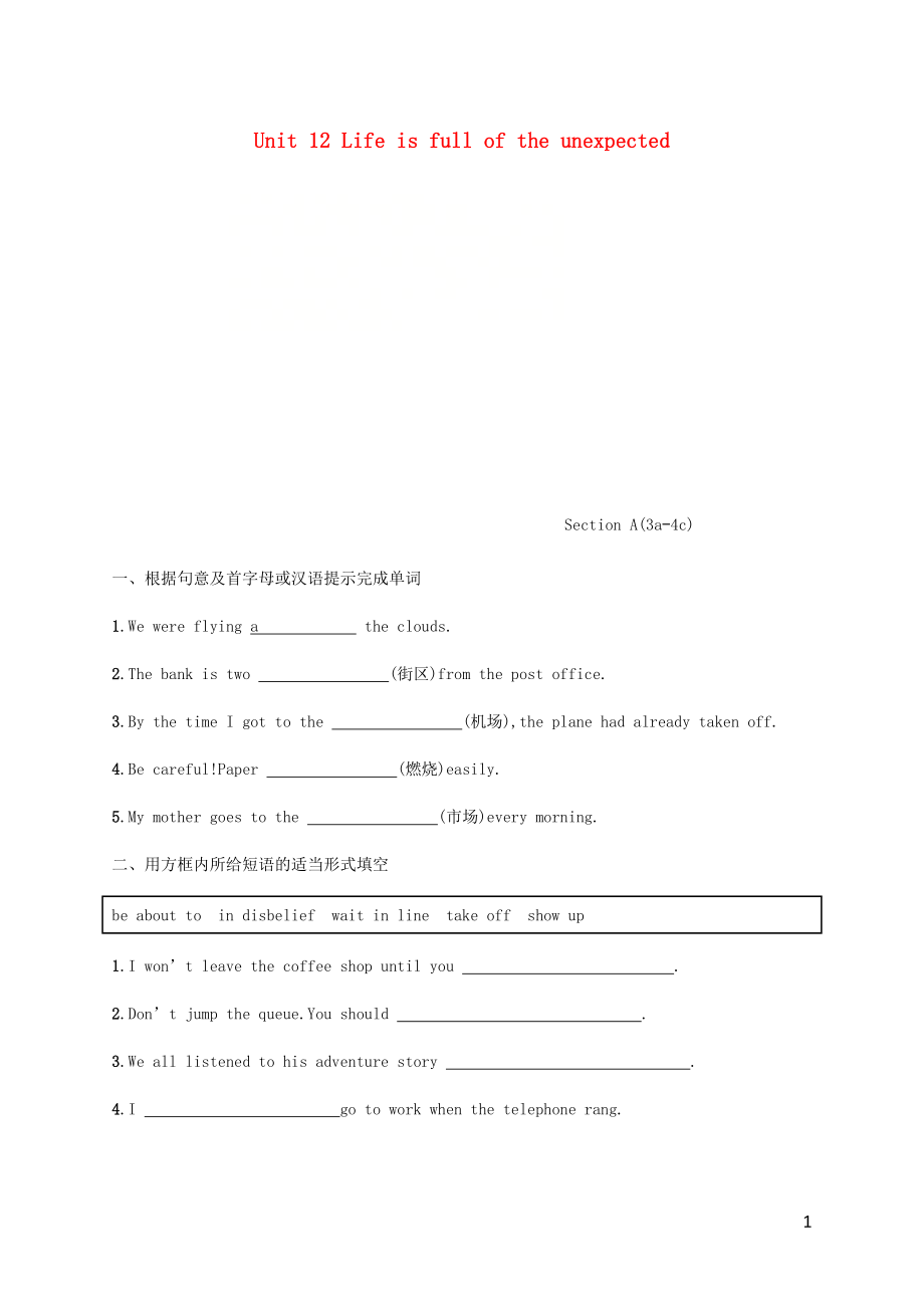 九年級(jí)英語(yǔ)全冊(cè) Unit 12 Life is full of the unexpected Section A（3a-4c）課時(shí)檢測(cè) （新版）人教新目標(biāo)版_第1頁(yè)