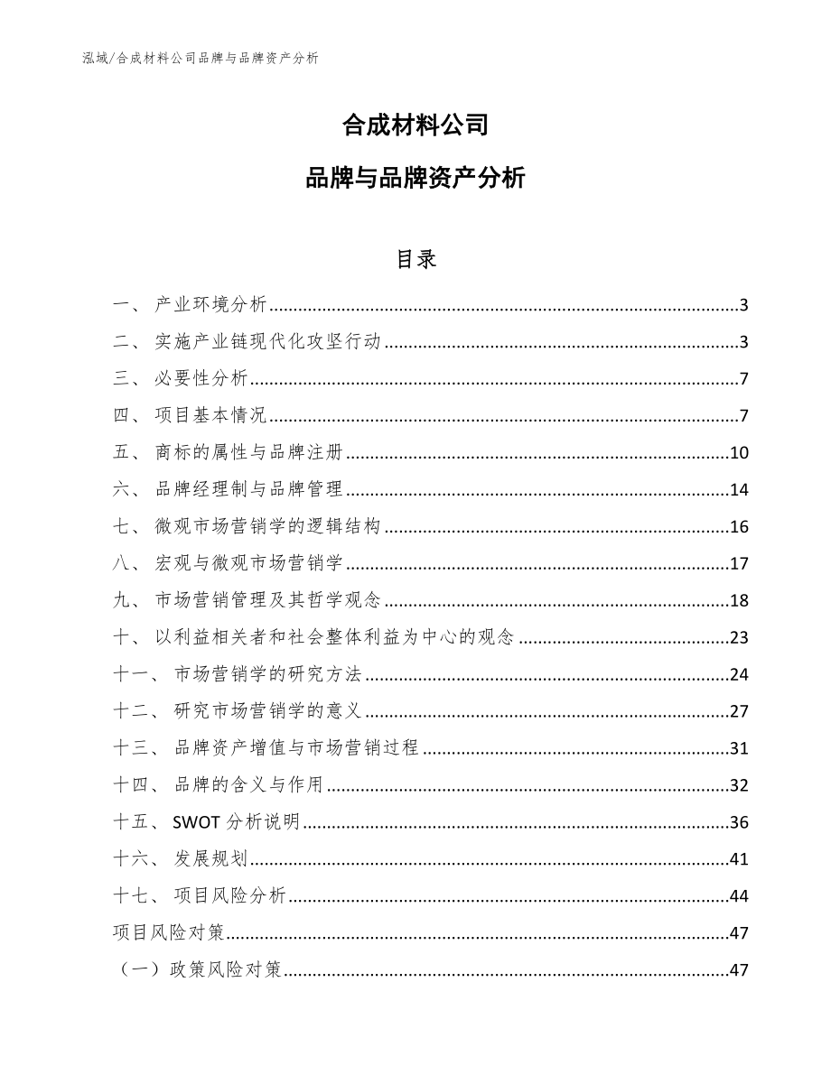 合成材料公司品牌与品牌资产分析_第1页