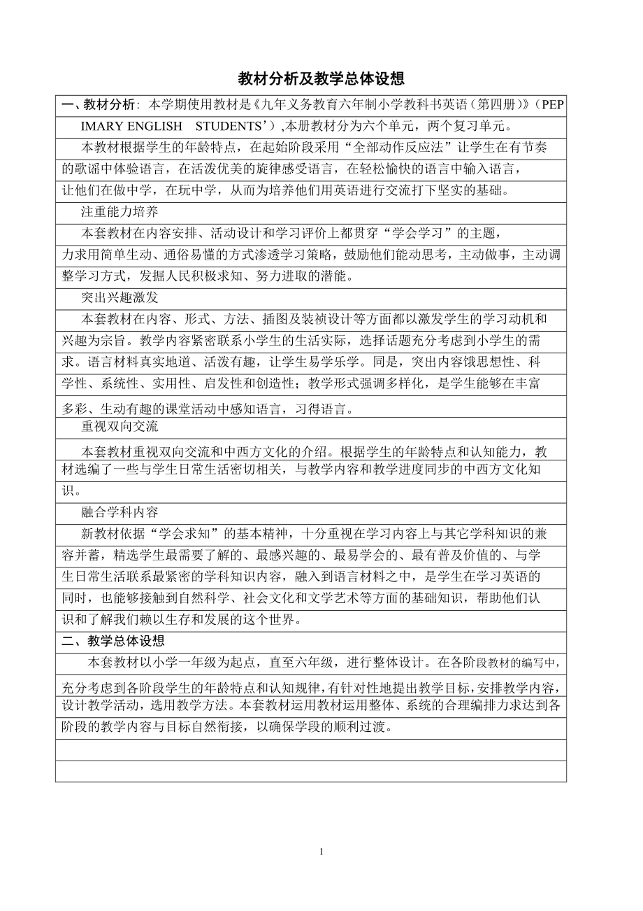 PEP小学英语四年级下册全册教案_第1页