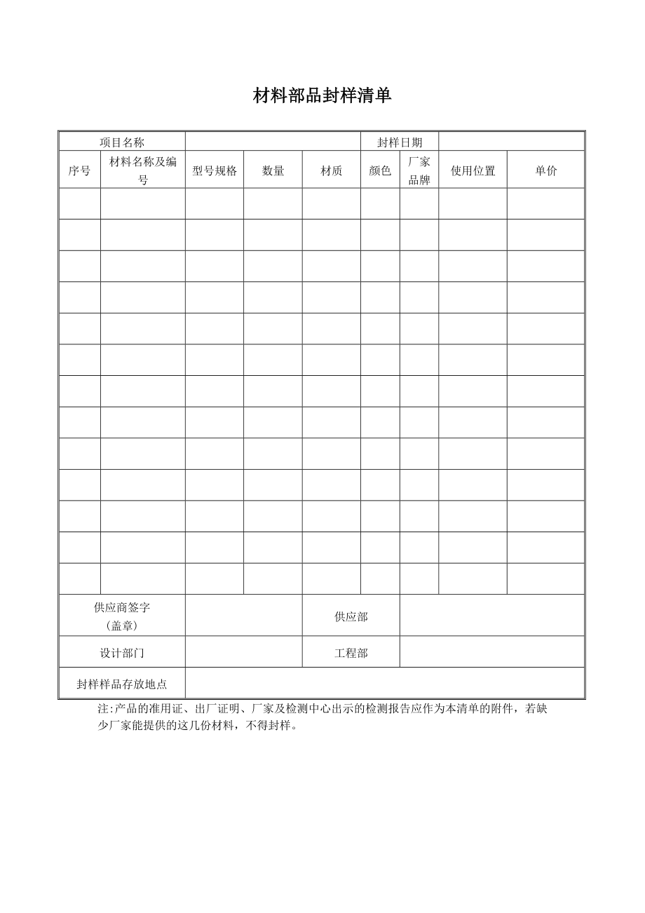 材料部品封样清单范本_第1页