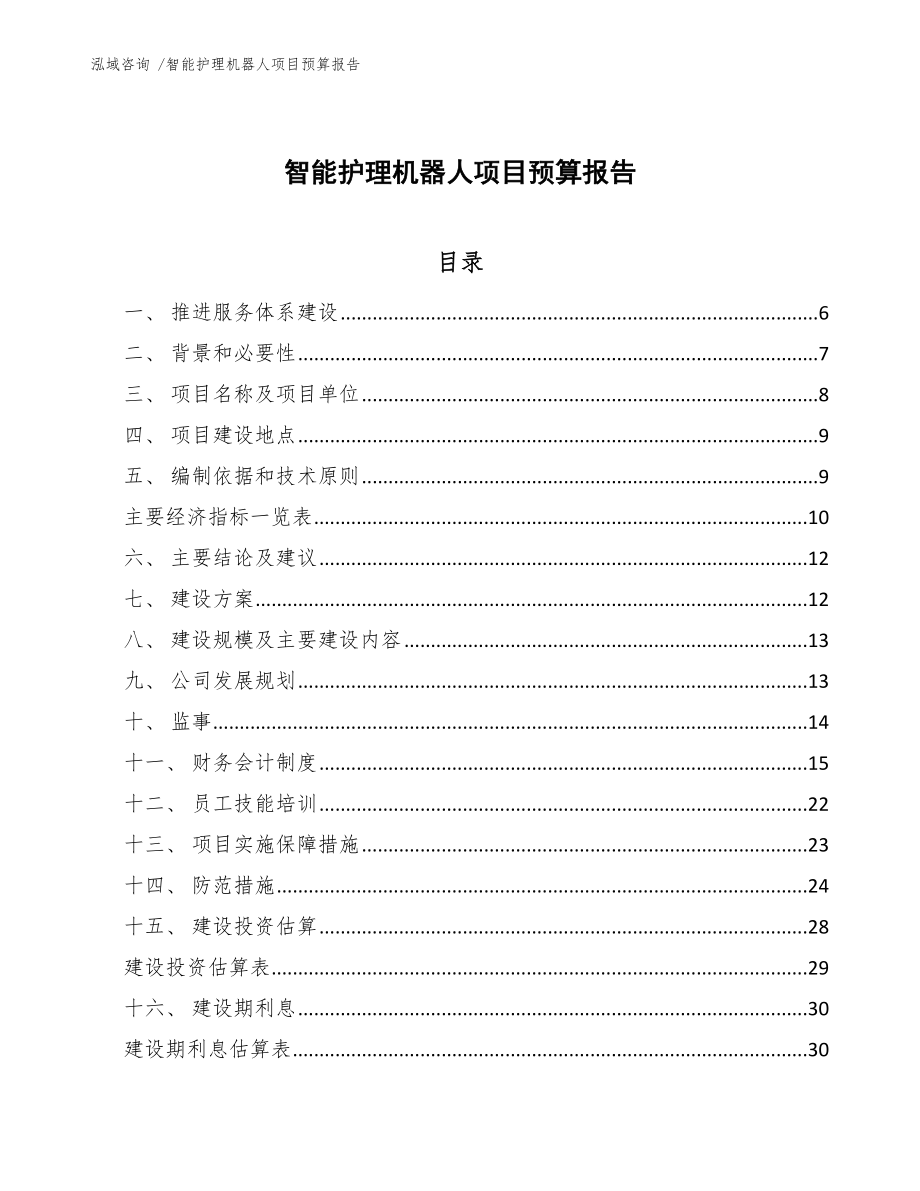 智能护理机器人项目预算报告_第1页