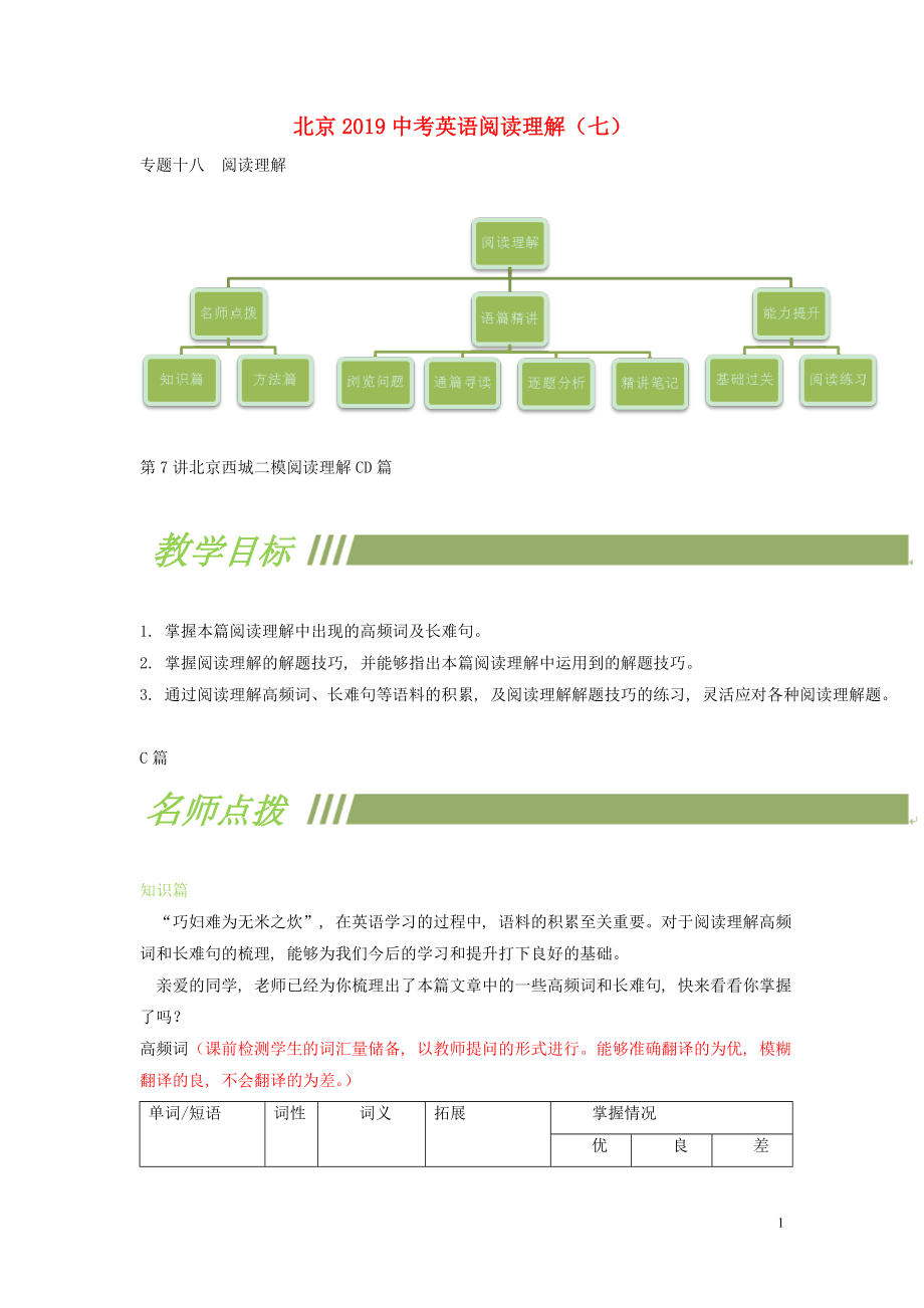 北京市2019中考英语二轮复习 阅读理解（7）_第1页