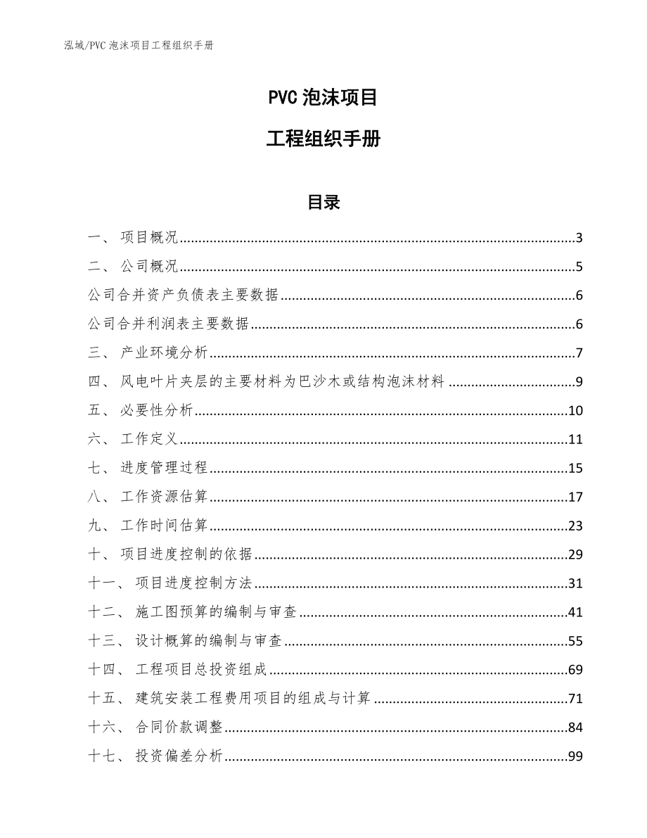 PVC泡沫项目工程组织手册_第1页