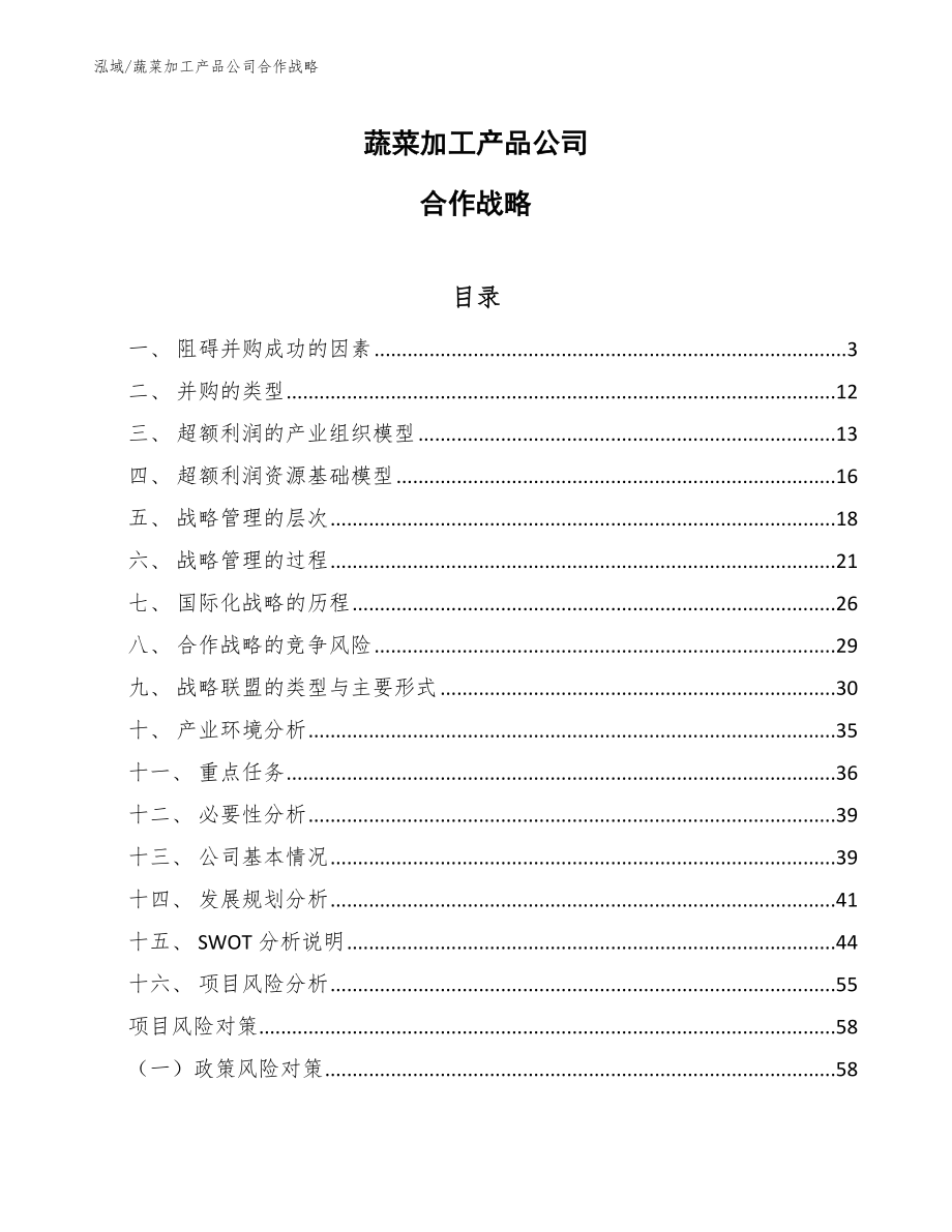 蔬菜加工产品公司合作战略（参考）_第1页