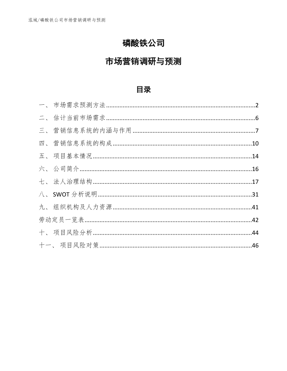 磷酸铁公司市场营销调研与预测_第1页