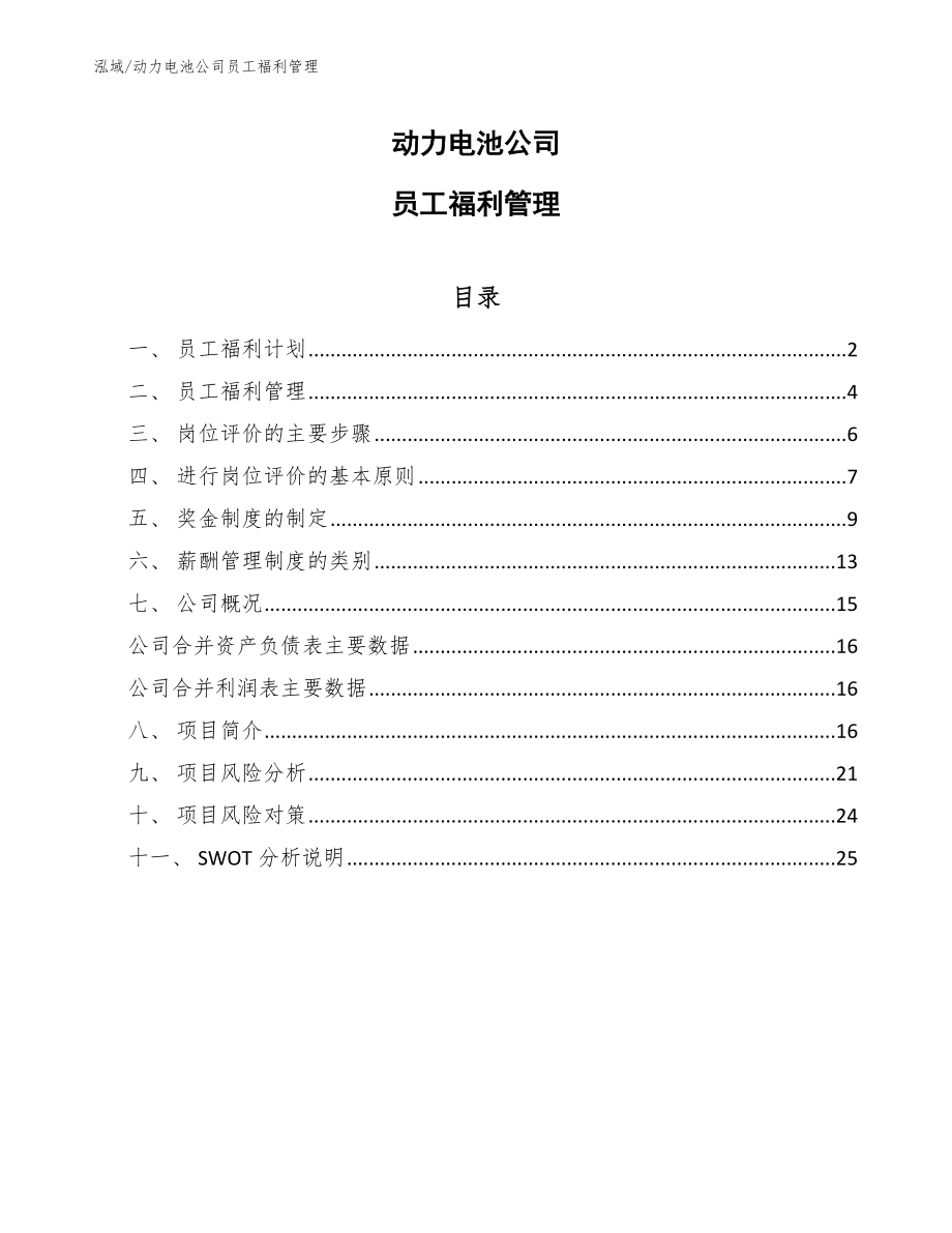 动力电池公司员工福利管理（范文）_第1页