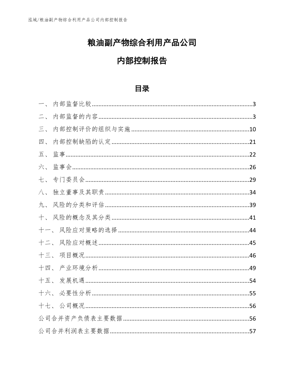 粮油副产物综合利用产品公司内部控制报告_第1页