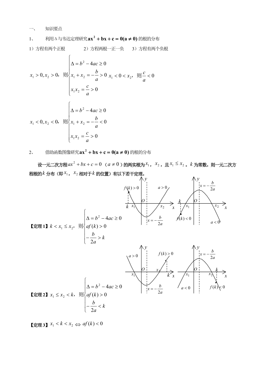 一元二次方程根的分布问题、恒成立问题_第1页