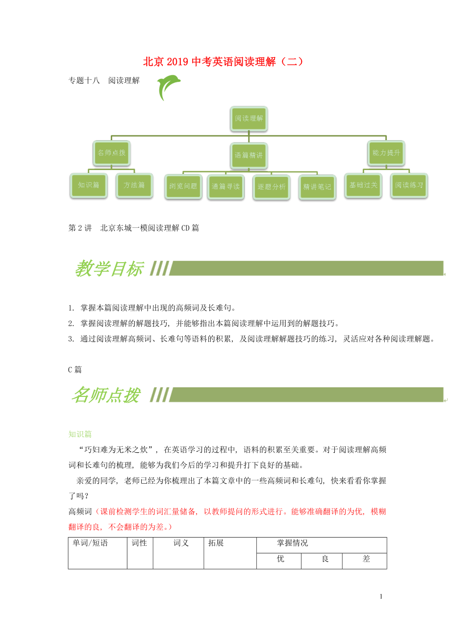 北京市2019中考英語(yǔ)二輪復(fù)習(xí) 閱讀理解（2）_第1頁(yè)