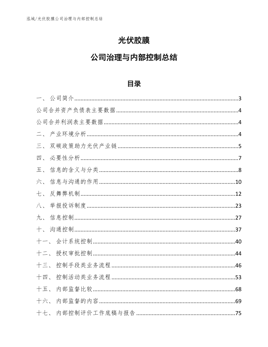 光伏胶膜公司治理与内部控制总结【参考】_第1页