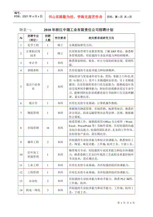 XXXX年浙江中烟工业有限责任公司招聘计划