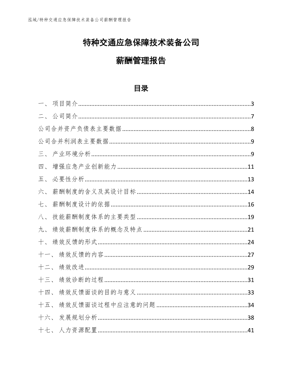 特种交通应急保障技术装备公司薪酬管理报告_第1页