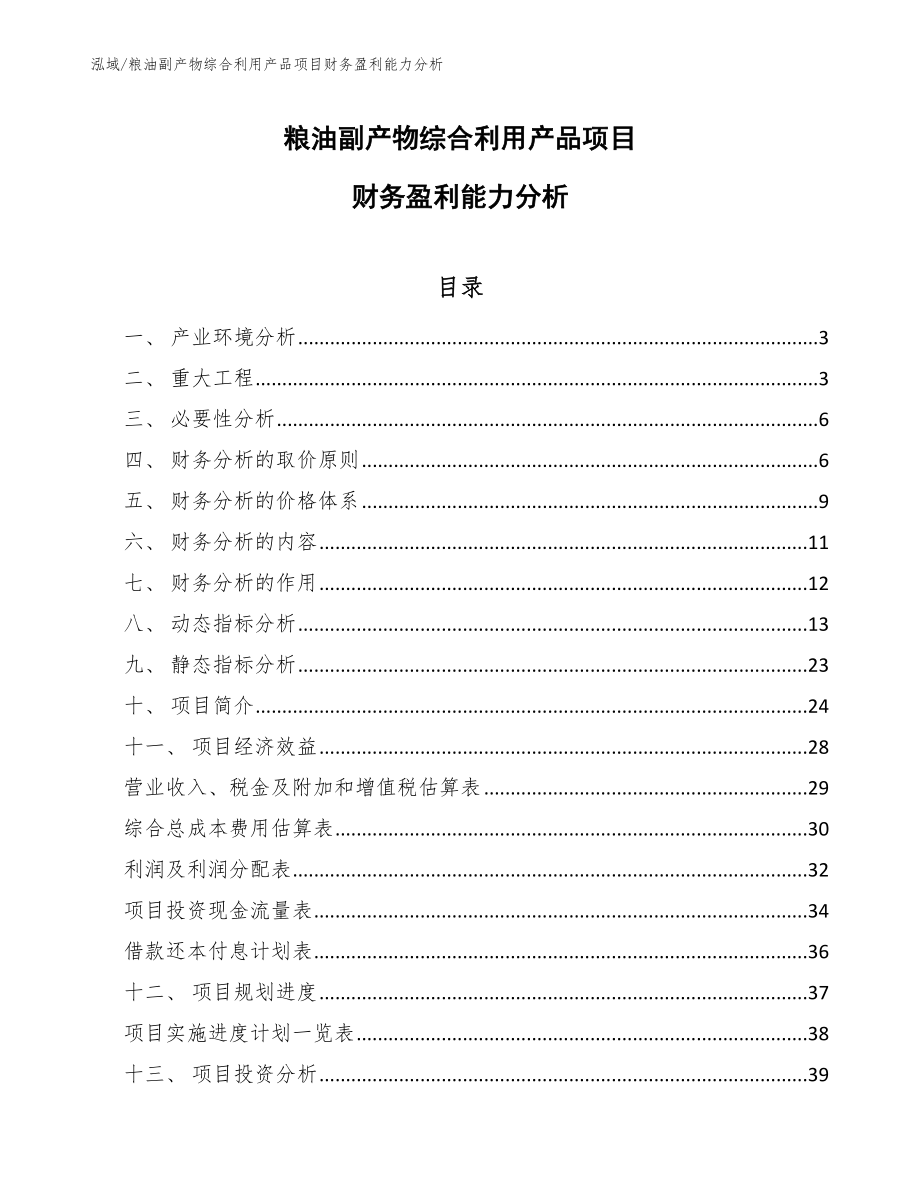 粮油副产物综合利用产品项目财务盈利能力分析_第1页