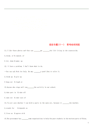 北京市2019年中考英語(yǔ)二輪復(fù)習(xí) 第二篇 語(yǔ)法突破篇 語(yǔ)法專題（十一）常考動(dòng)詞詞組練習(xí)