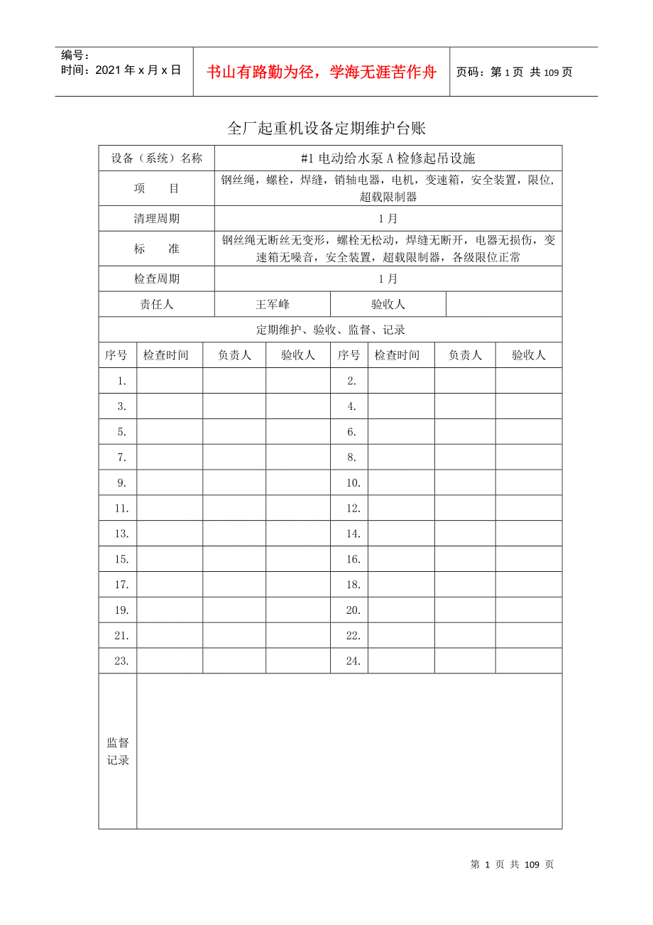 全厂起重机设备定期维护台账_第1页