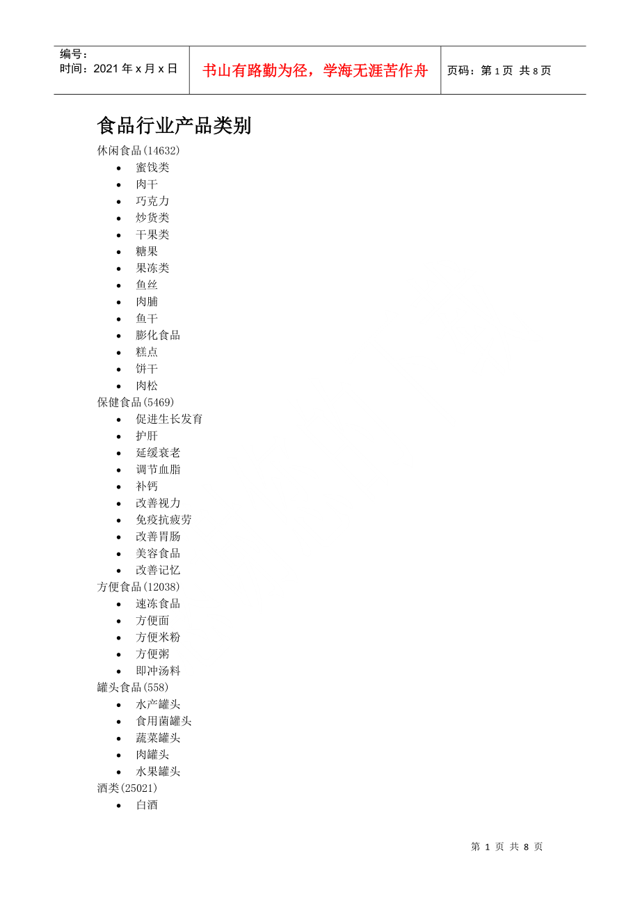 食品行業(yè)產(chǎn)品類別_第1頁