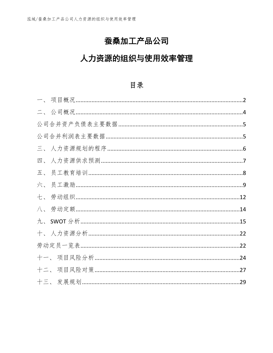 蚕桑加工产品公司人力资源的组织与使用效率管理_第1页