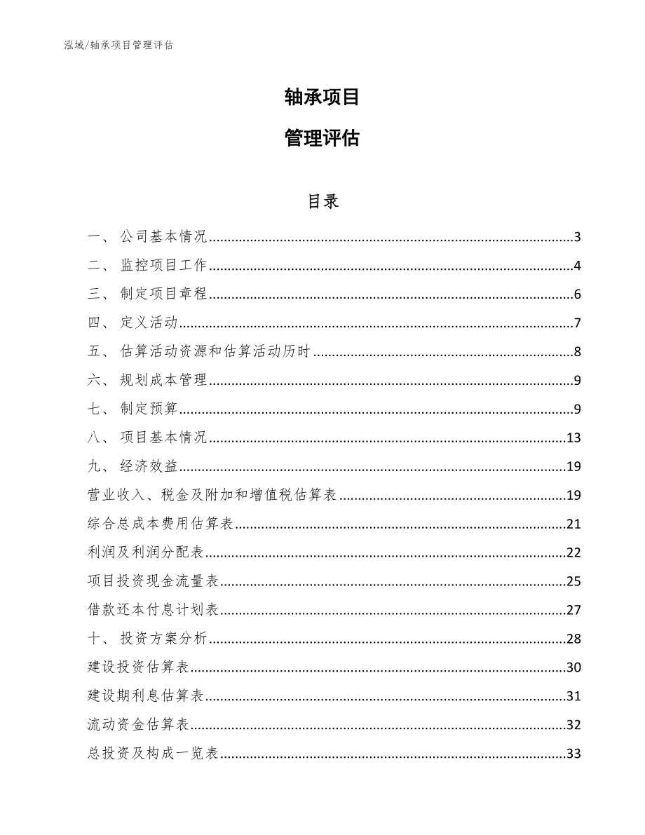 轴承项目管理评估【范文】_第1页