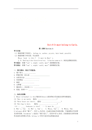 山西省運(yùn)城市垣曲縣九年級英語全冊 Unit 8 It must belong to Carla（第1課時）學(xué)案（無答案）（新版）人教新目標(biāo)版