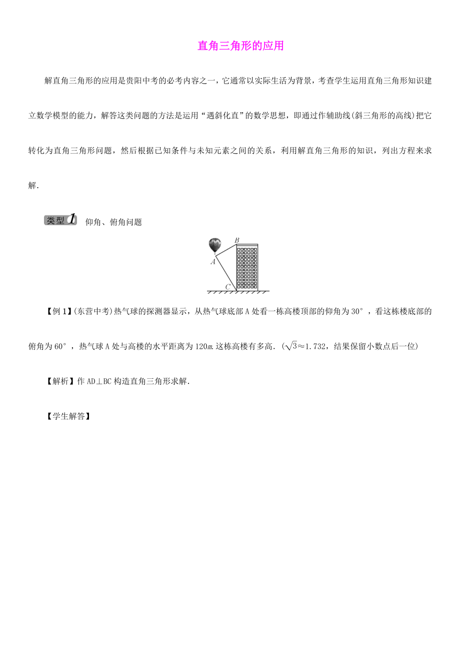 2021中考数学 中档题型训练六 直角三角形的应用_第1页