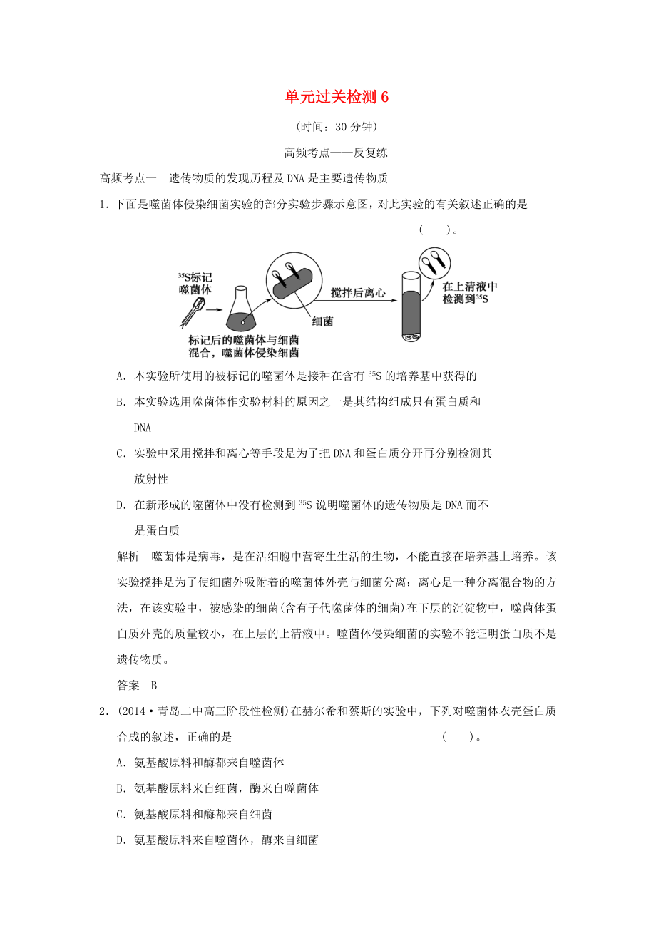 （山東專用）2015年高考生物 單元綜合過關(guān)檢測6 新人教版必修_第1頁