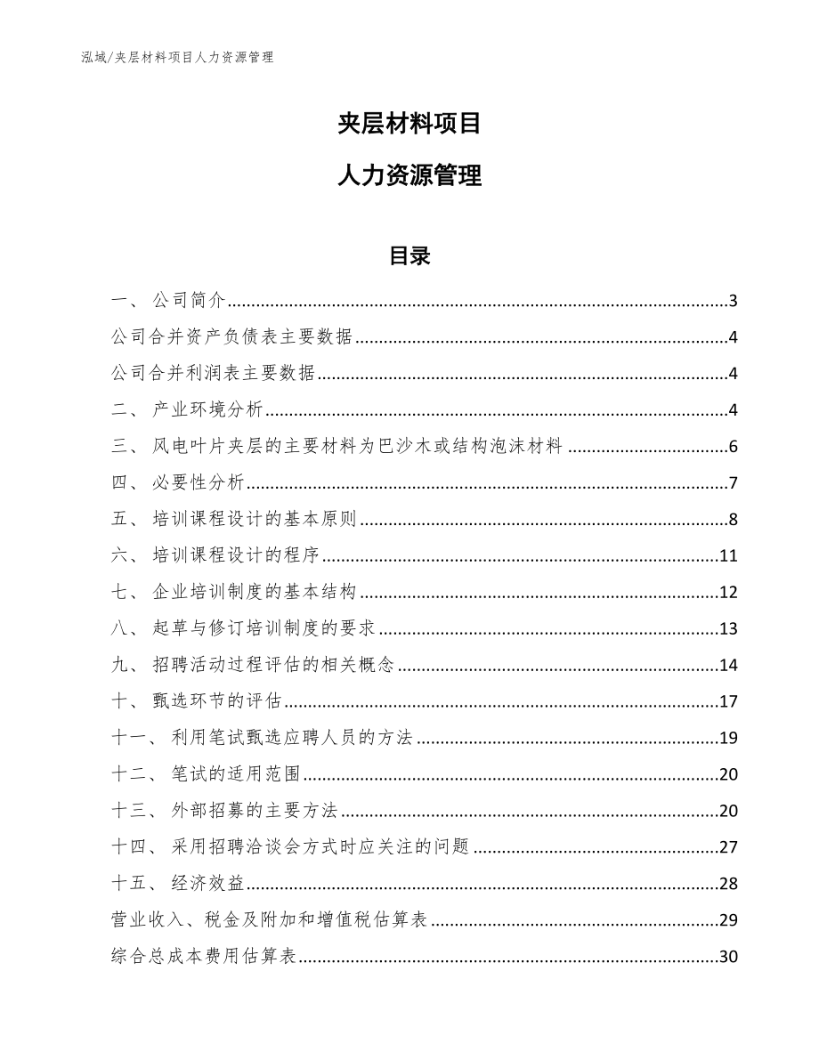 夹层材料项目人力资源管理【参考】_第1页