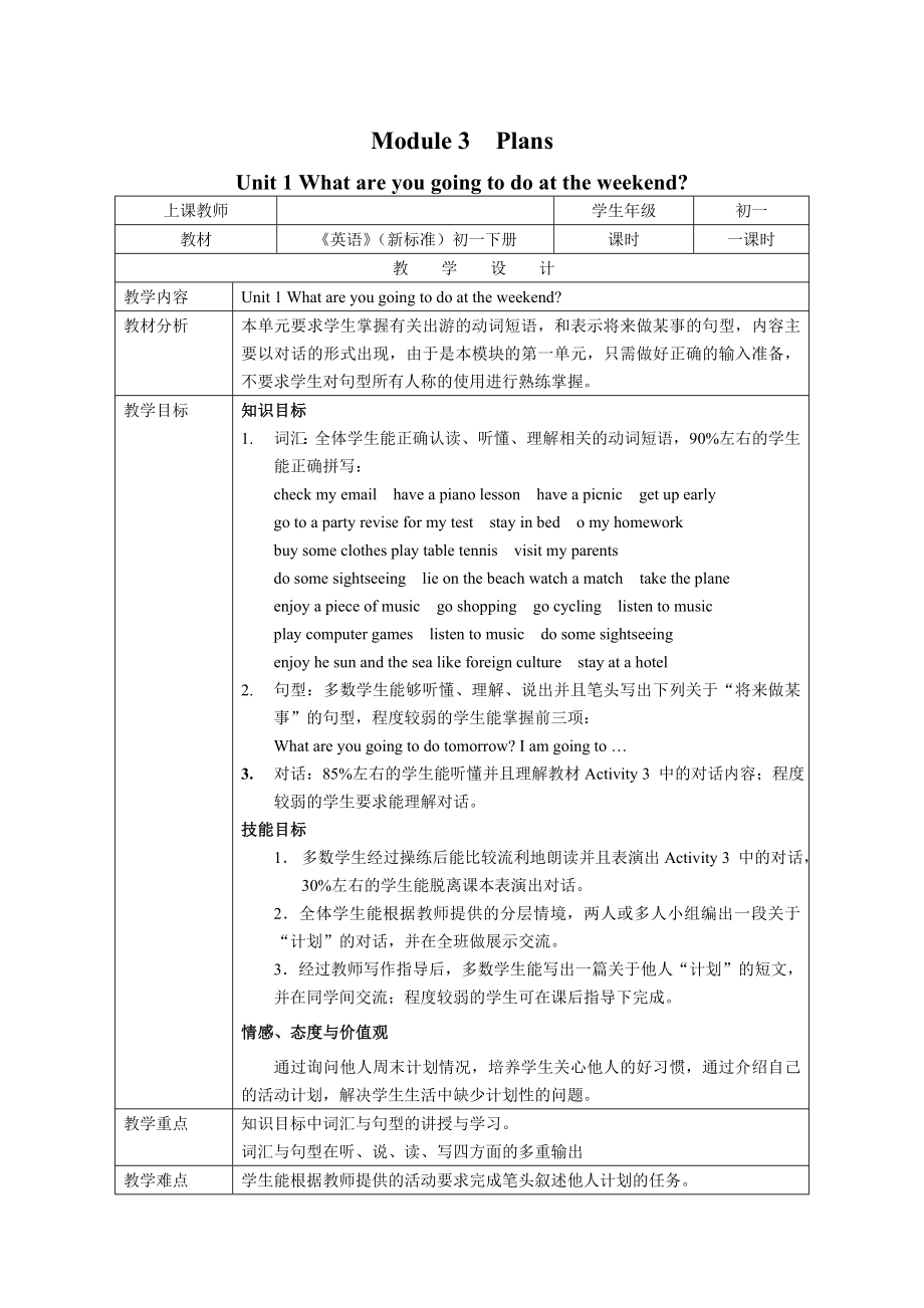 英語七年級下外研版Module 3Plans Unit 1 What are you going to do at the weekend_第1頁