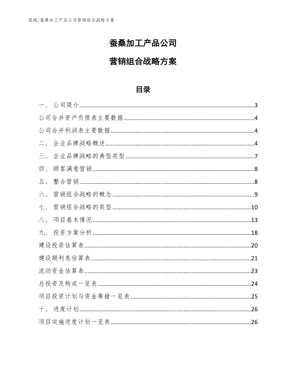 蚕桑加工产品公司营销组合战略方案（参考）_第1页