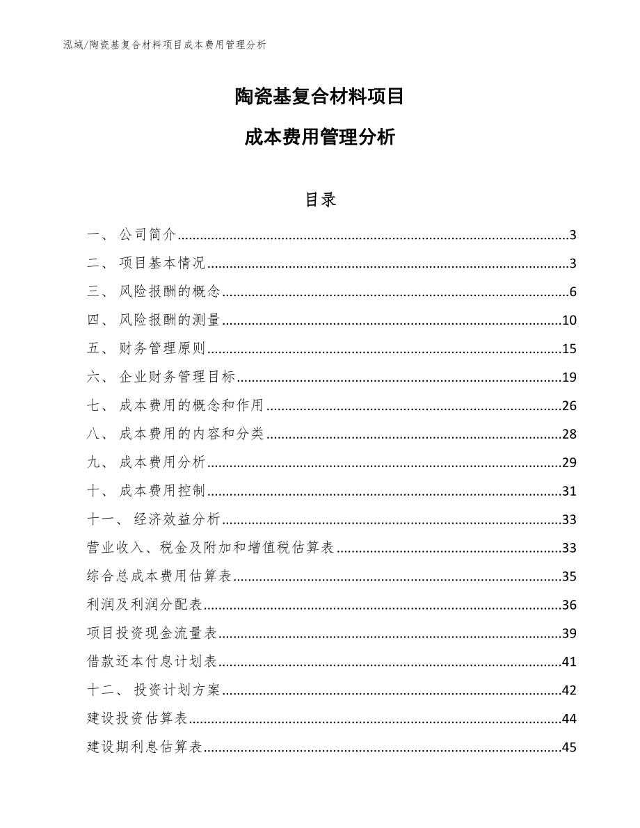 陶瓷基复合材料项目成本费用管理分析_参考_第1页