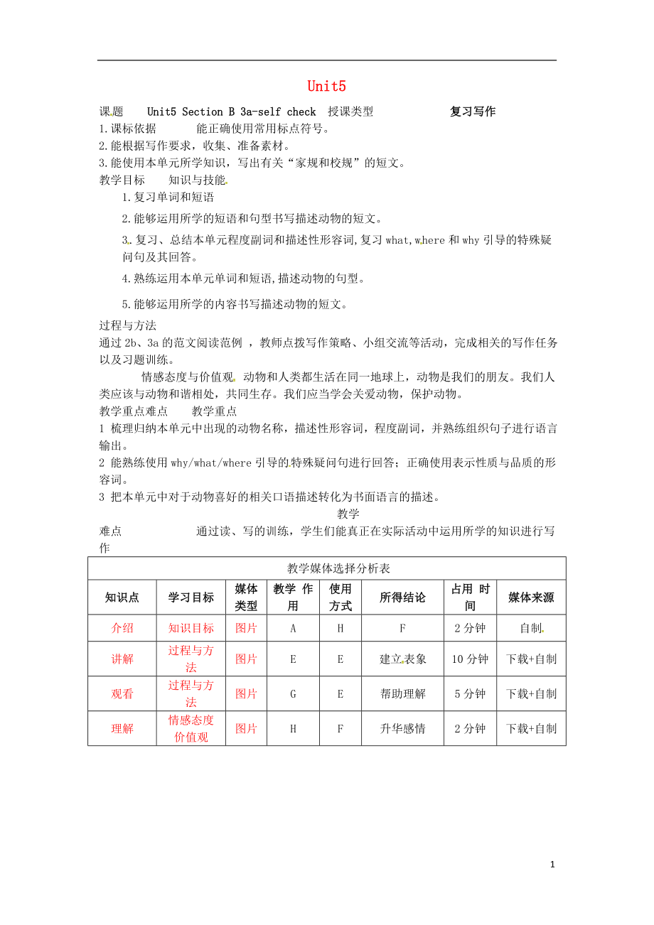 湖北省黃岡市麻城市七年級英語下冊 Unit 5 Why do you like pandas Section B（3a-self check）教學(xué)設(shè)計 （新版）人教新目標(biāo)版_第1頁