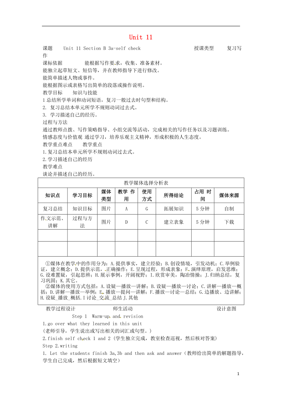 湖北省黃岡市麻城市七年級英語下冊 Unit 11 how was your weekend Section B（3a-self check）教學(xué)設(shè)計 （新版）人教新目標(biāo)版_第1頁