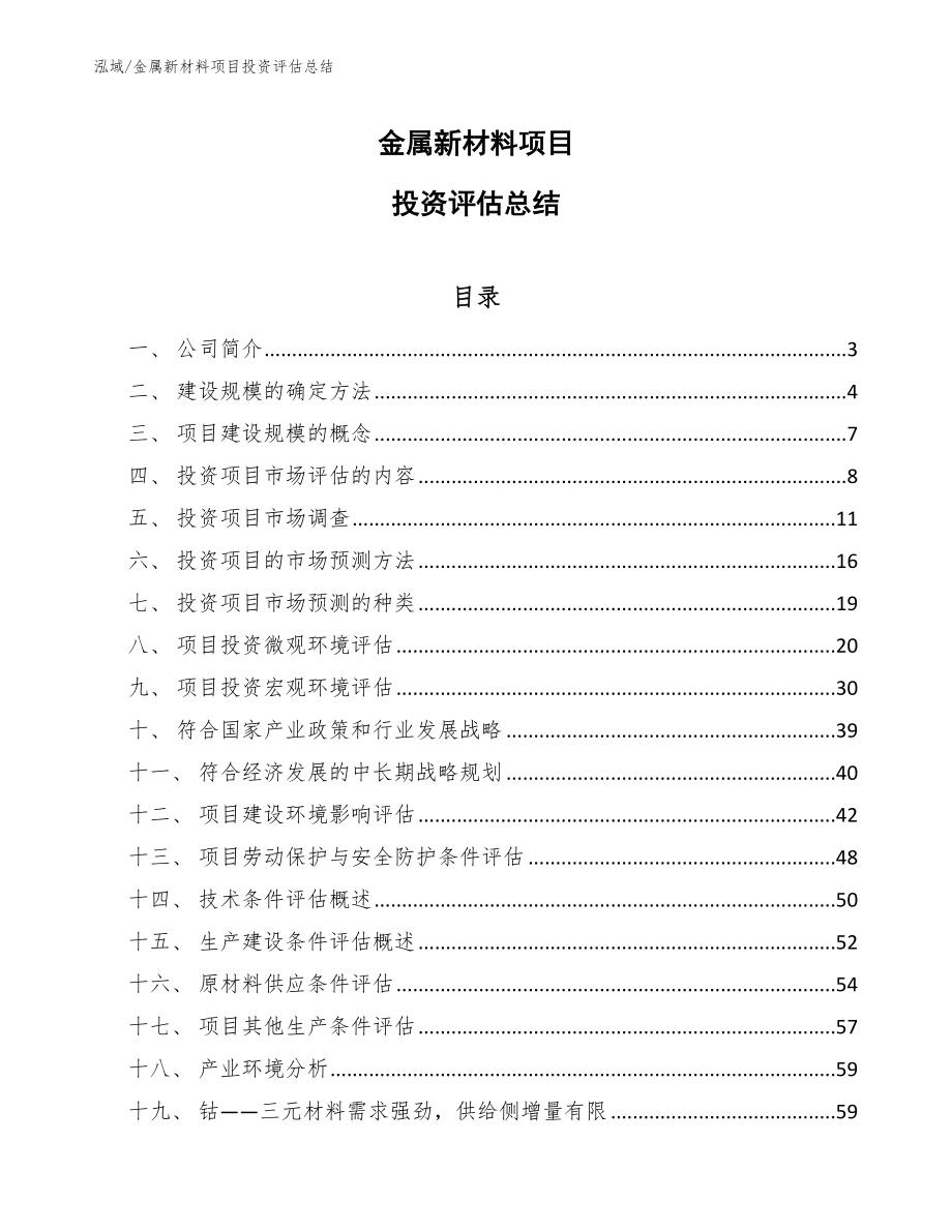 金属新材料项目投资评估总结（范文）_第1页