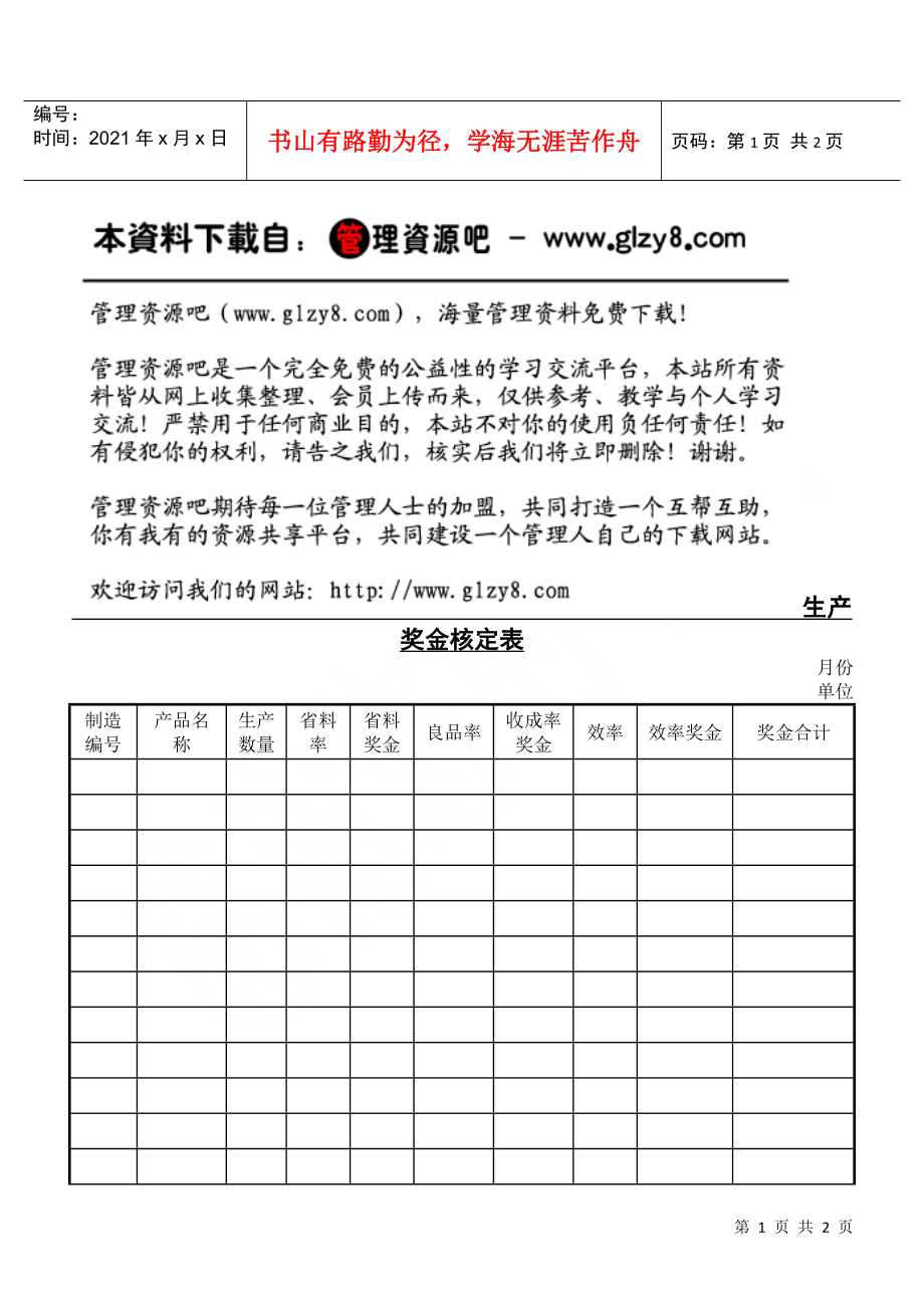 生产奖金核定表_第1页